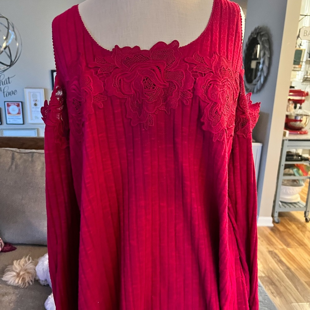 Classy Deep Red Cold Shoulder Sweater